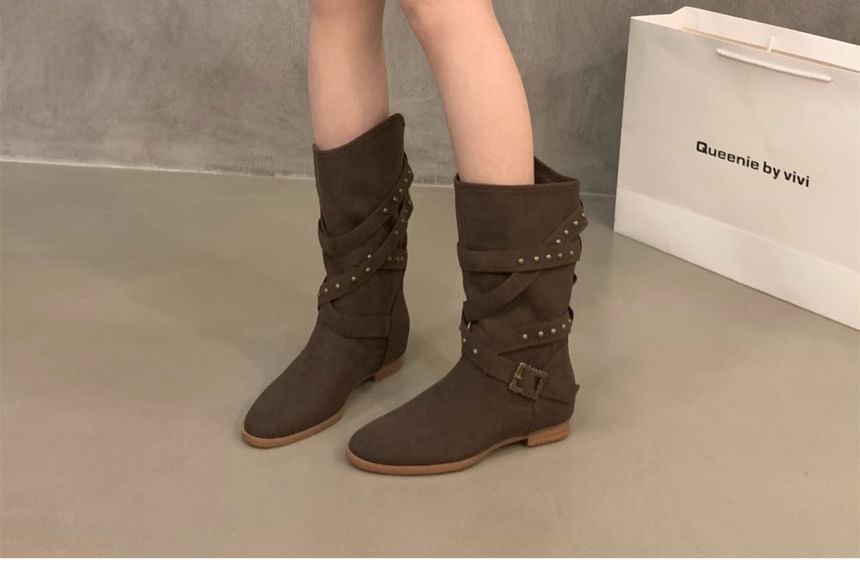 Plain Buckled Mid-Calf Boots