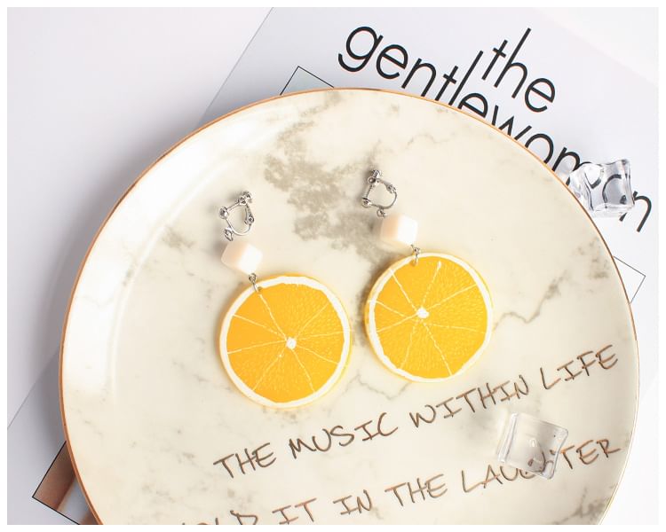 Lemon Slice Drop Earring / Clip On Earring