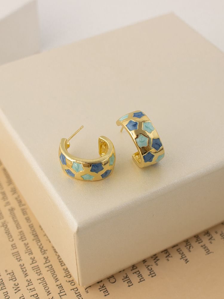 Star Pattern Half Hoop Earring