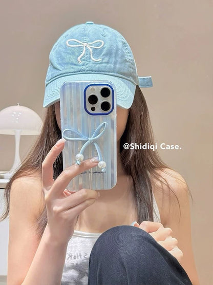 Phone Set Case Pearl Decoration Striped / Bow Adhesive Faux