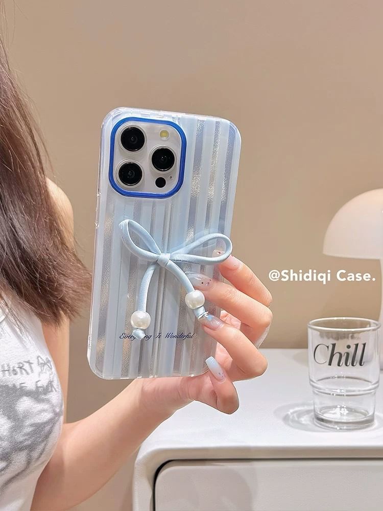 Phone Set Case Pearl Decoration Striped / Bow Adhesive Faux