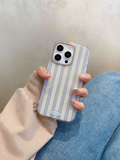 Striped Phone Case / Faux Pearl Bow Adhesive Decoration / Set