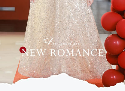 Sequin Neck Short-Sleeve Square A-Line Evening Gown Panel