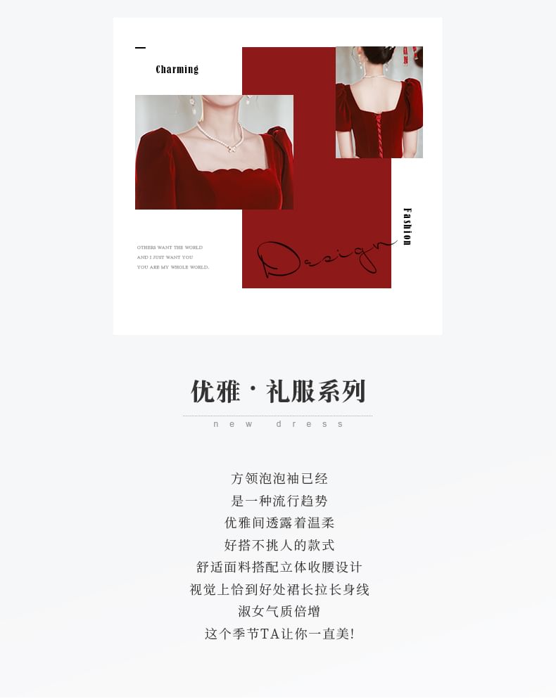 Sequin Neck Short-Sleeve Square A-Line Evening Gown Panel