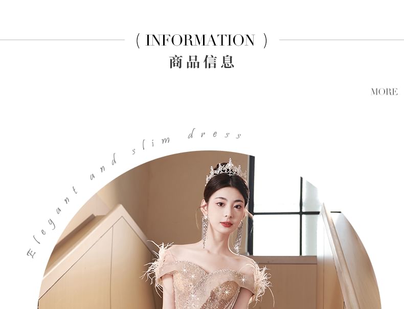 Mesh Off-Shoulder Fringed Sleeveless Evening Sequin Gown A-Line