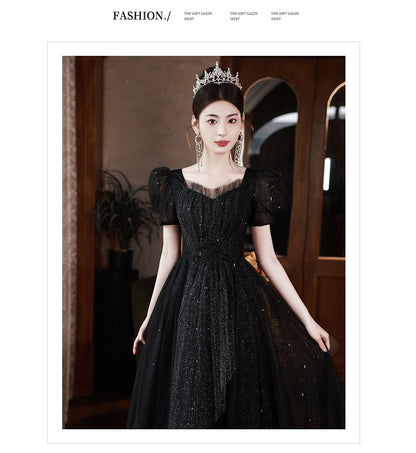 A-Line Gown Plain Evening Short-Sleeve Sequin