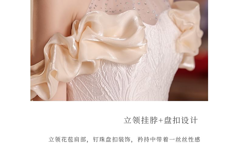 Halter Cold-Shoulder Asymmetrical A-Line Wedding Dress