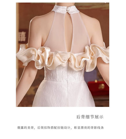 Halter Cold-Shoulder Asymmetrical A-Line Wedding Dress