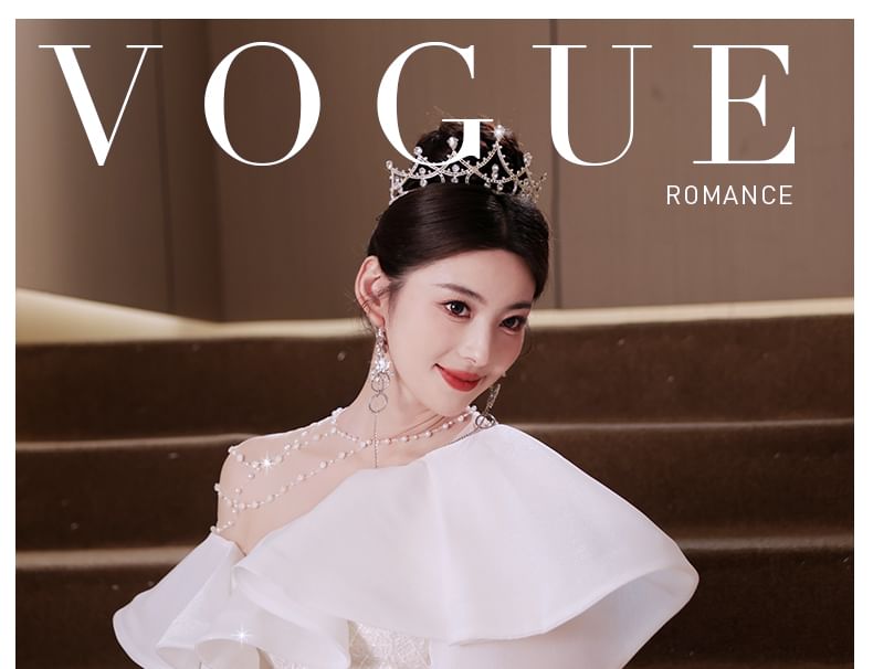 Beaded Trim Gown Sequin Short-Sleeve Mermaid Evening Ruffle