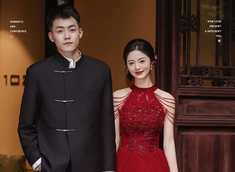 Gown Sleeveless Evening A-Line Sequin Layered