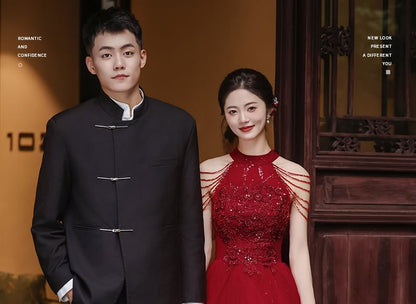 Gown Sleeveless Evening A-Line Sequin Layered