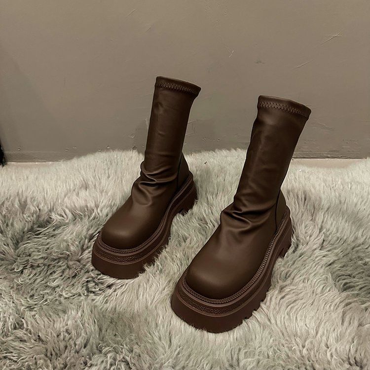 Plain Sock Platform Short Boots