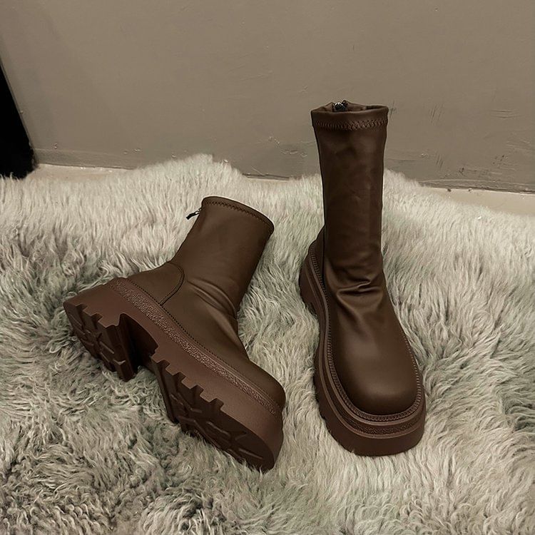 Plain Sock Platform Short Boots