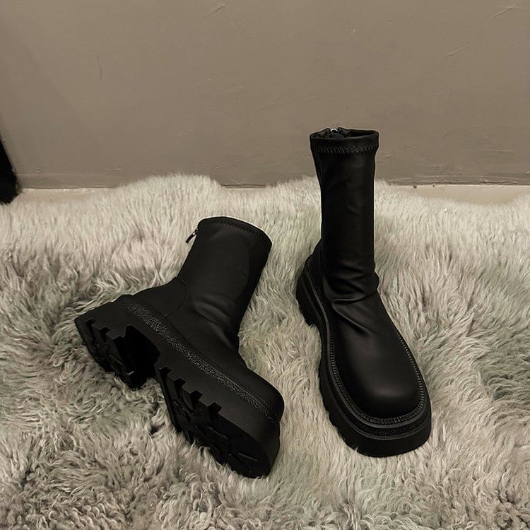 Plain Sock Platform Short Boots