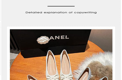 Faux Leather Panel Bow Accent Tweed Flats Egirldoll