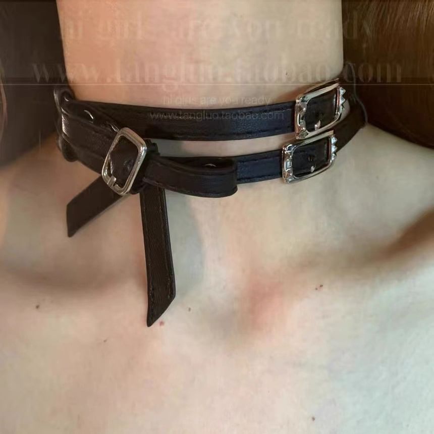 Faux Leather Buckled Choker