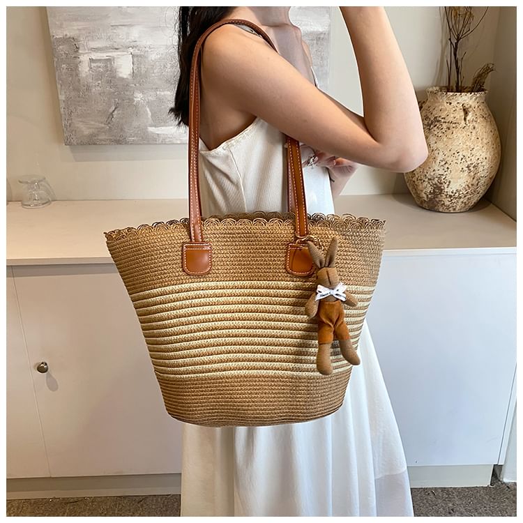 Sac fourre-tout en paille à motifs / Bijou de sac / Ensemble