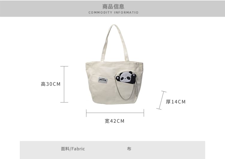 Panda Applique Canvas Tote Bag