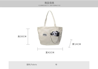 Panda Applique Canvas Tote Bag