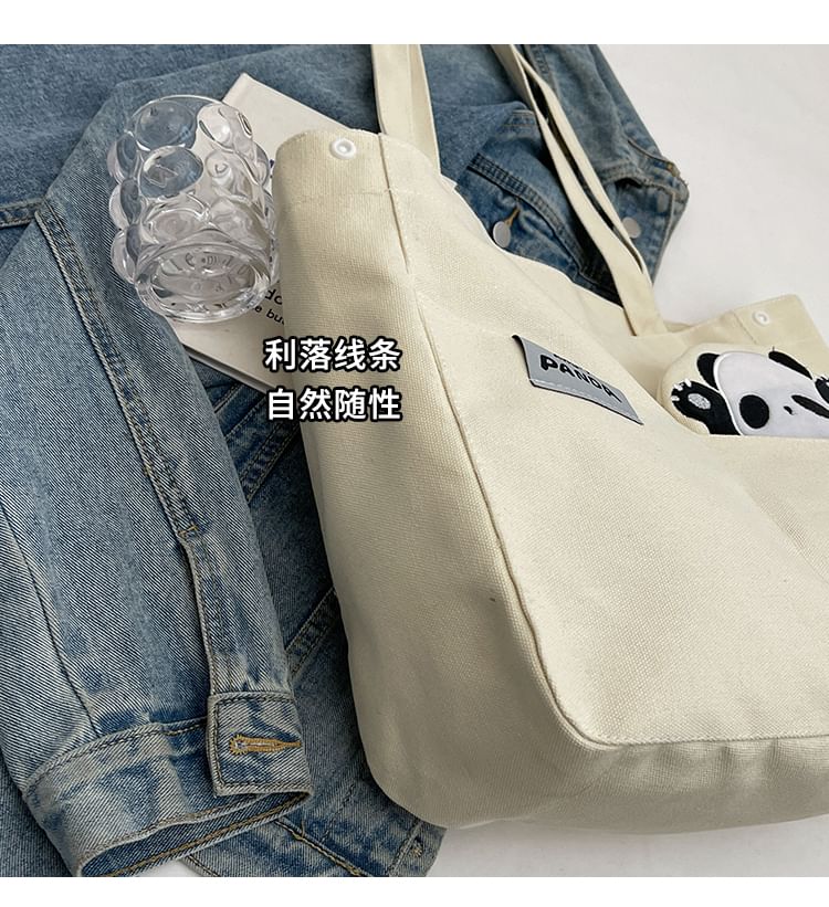 Panda Applique Canvas Tote Bag