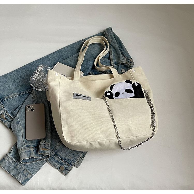 Sac fourre-tout en toile avec applique panda