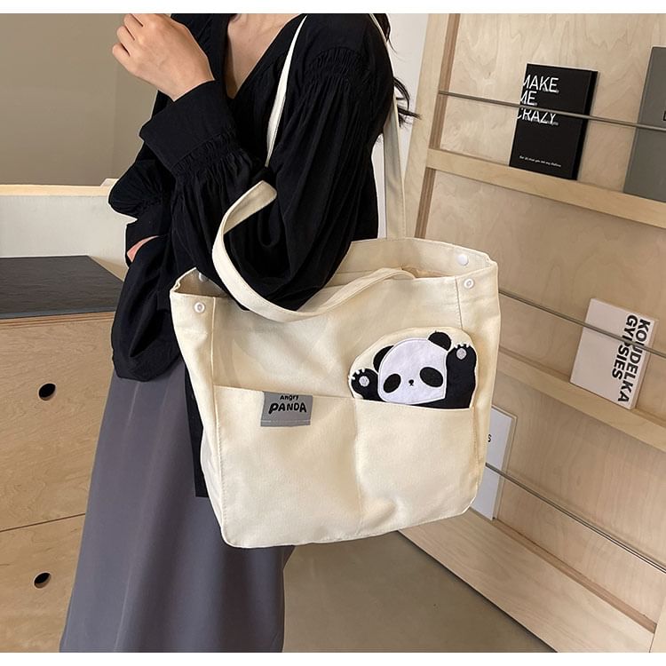 Sac fourre-tout en toile avec applique panda