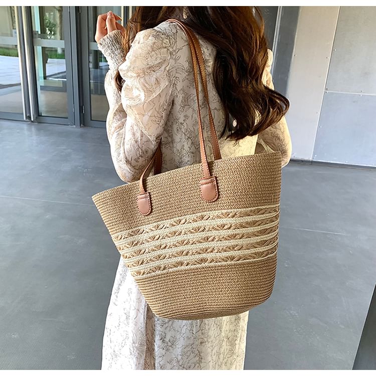 Sac fourre-tout en paille bicolore