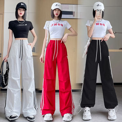 High Rise Bow Print Striped Loose-Fit Wide-Leg Sweatpants