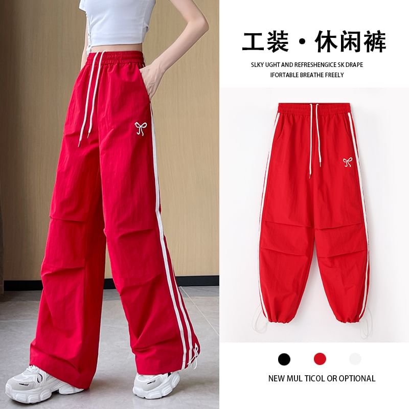 High Rise Bow Print Striped Loose-Fit Wide-Leg Sweatpants