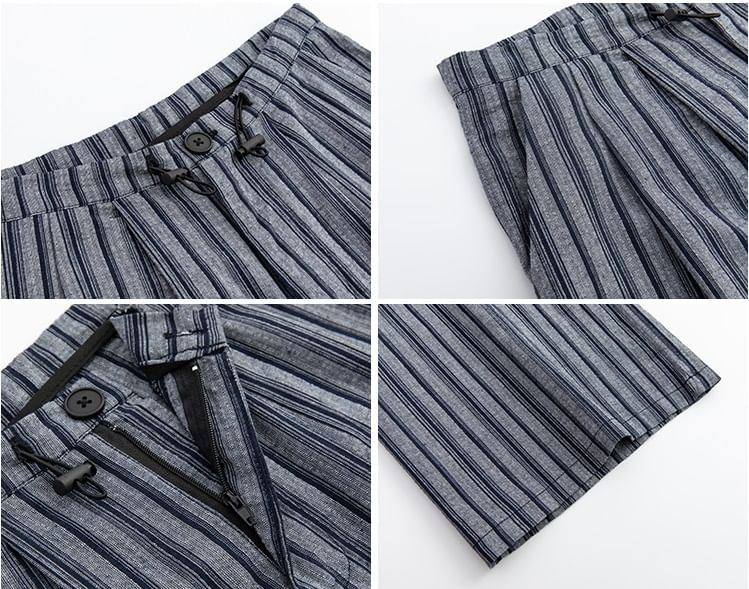 Stripe High Rise Drawstring Wide Leg Pants