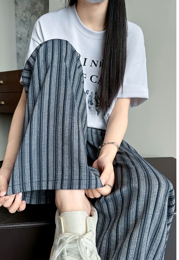 Stripe High Rise Drawstring Wide Leg Pants