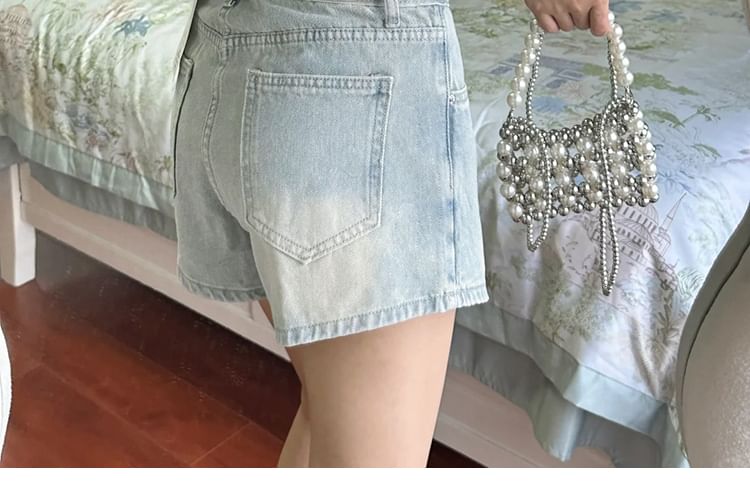 High Waist Asymmetrical Tie Side Mini A-Line Denim Skort