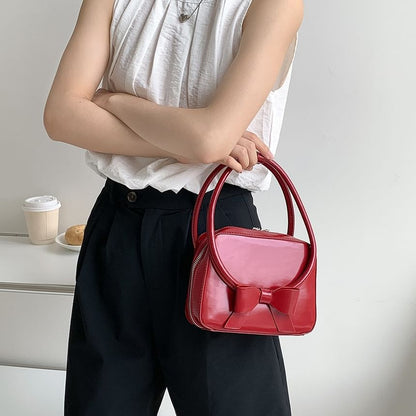 Plain Bow Accent Faux Leather Handbag