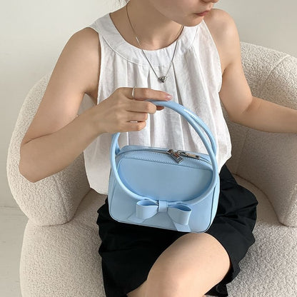 Plain Bow Accent Faux Leather Handbag