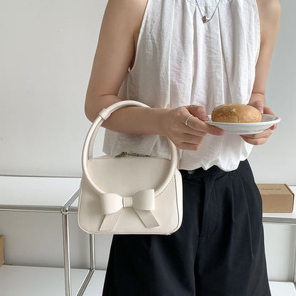 Plain Bow Accent Faux Leather Handbag