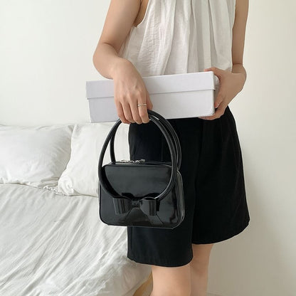 Plain Bow Accent Faux Leather Handbag