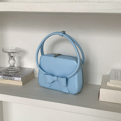 Plain Bow Accent Faux Leather Handbag