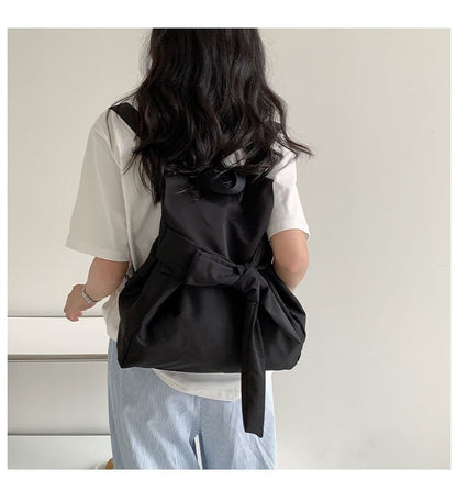 Plain Bow Nylon Flap Backpack