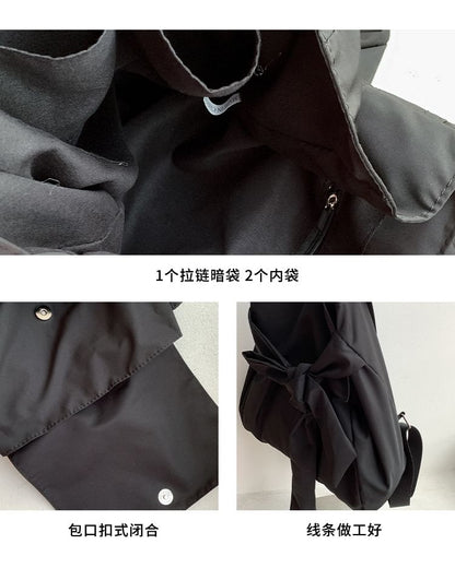 Plain Bow Nylon Flap Backpack