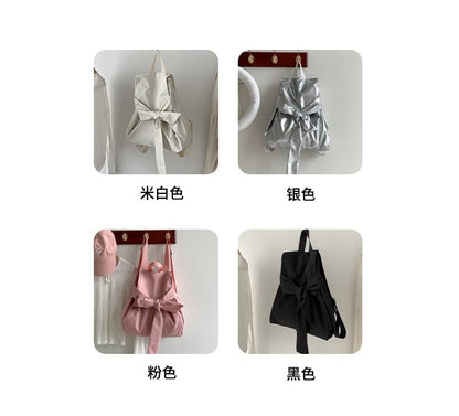 Plain Bow Nylon Flap Backpack
