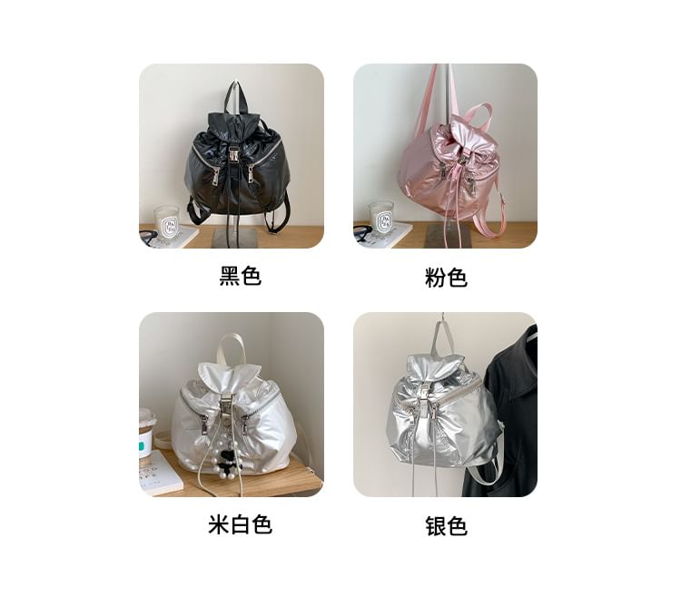 Plain Drawstring Buckled Backpack
