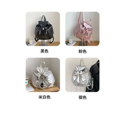 Plain Drawstring Buckled Backpack