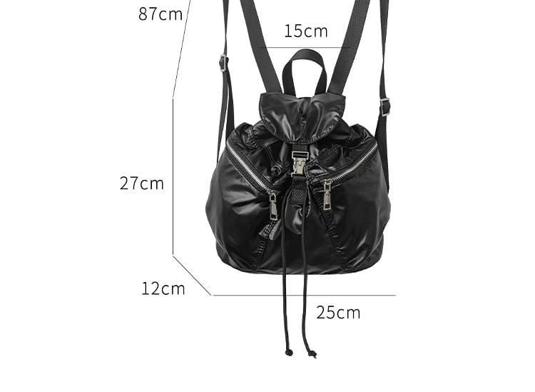 Plain Drawstring Buckled Backpack