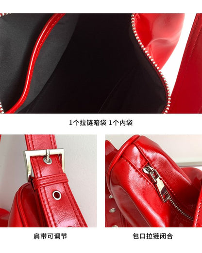 Plain Buckled Faux Leather Shoulder Bag