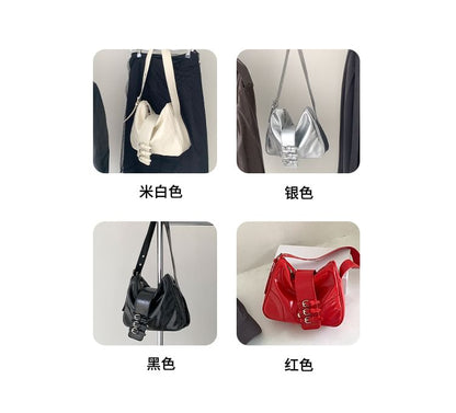 Plain Buckled Faux Leather Shoulder Bag