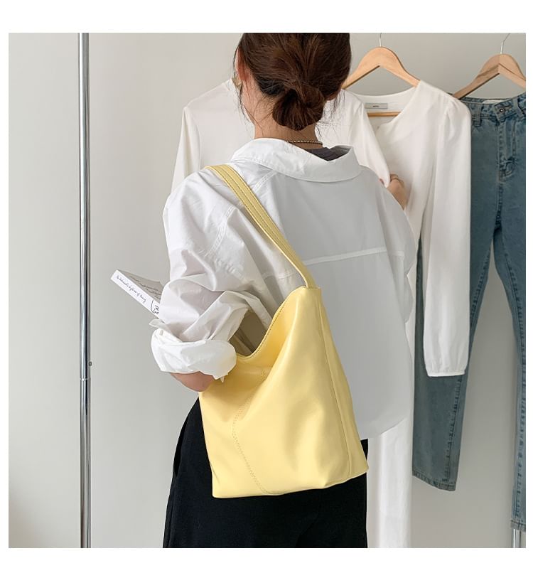 Plain Faux Leather Tote Bag