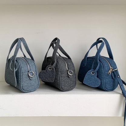 Set: Denim Bowler Bag + Bag Charm