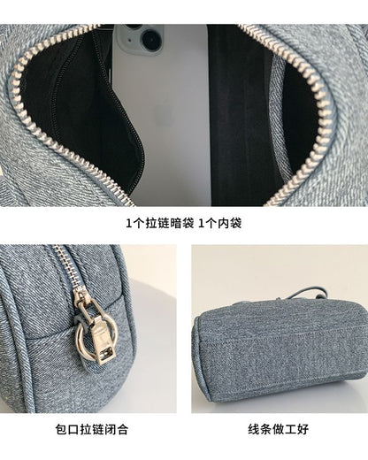 Set: Denim Bowler Bag + Bag Charm
