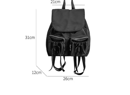 Plain Bow Accent Drawstring Nylon Flap Backpack