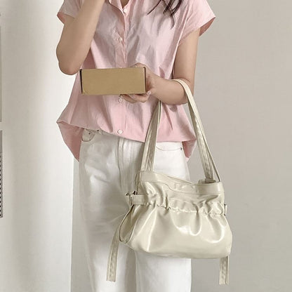 Plain Drawstring Faux Leather Tote Bag